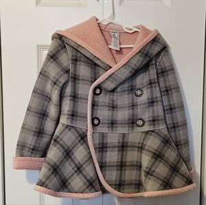 Rothschild Gray and Pink Plaid Pea Coat for Kids